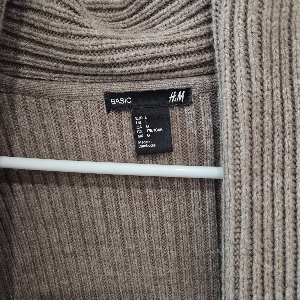 H&M Basic Brown Ribbed Open Front Cardigan Size Large - Picture 3 of 7